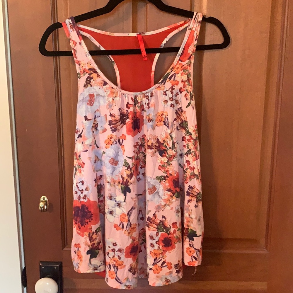 Peach Floral Lace Back Maternity Top